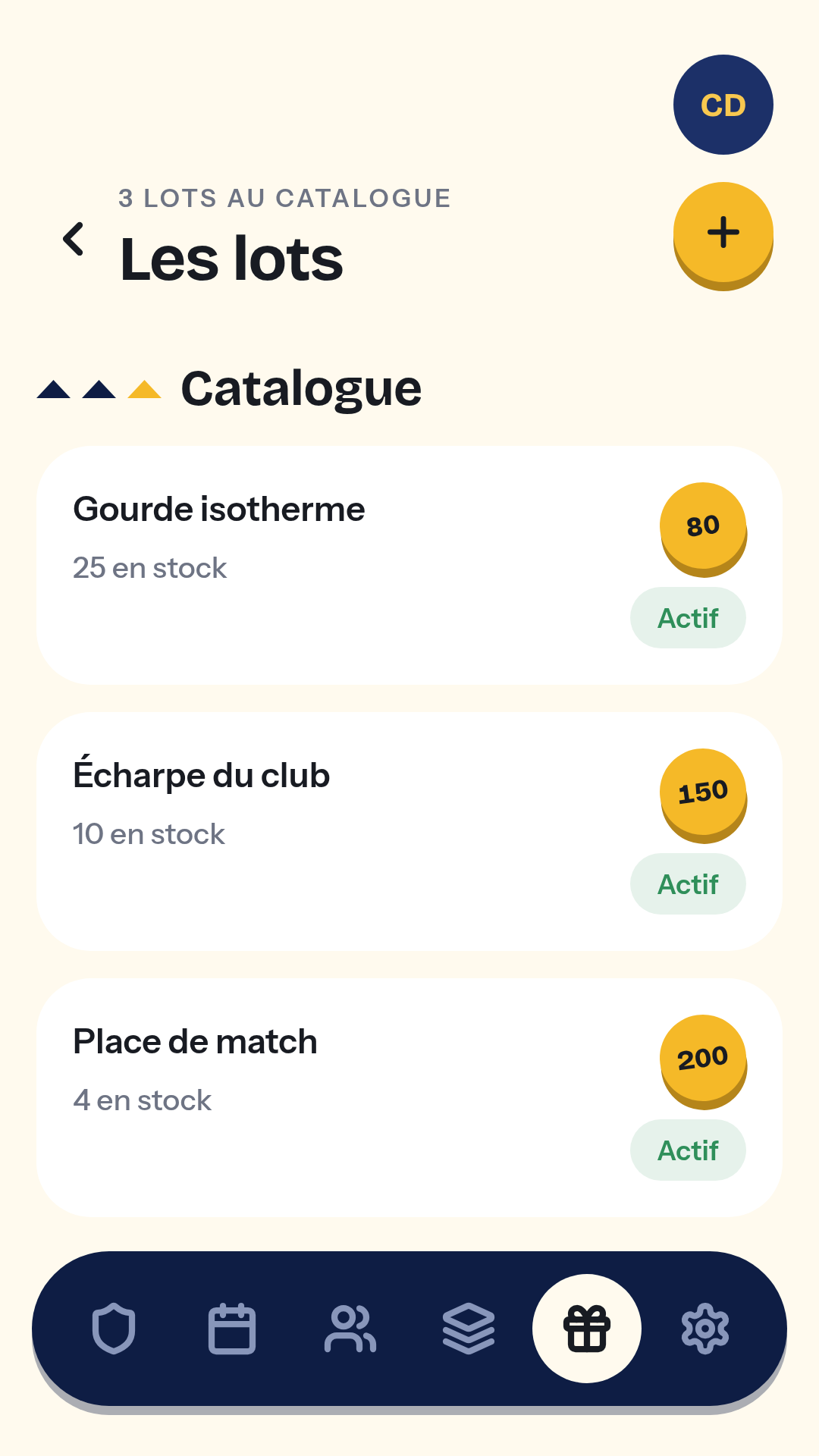 Les lots du club, échangés contre des points