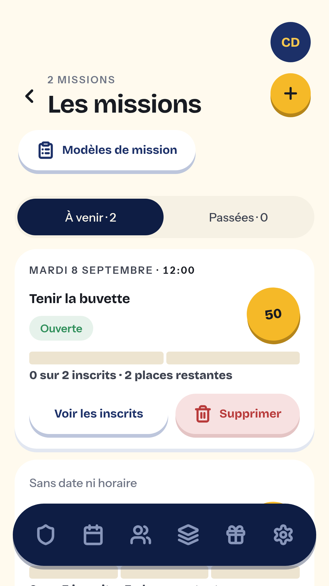 Missions de bénévolat du club et points associés